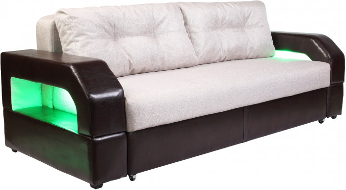 Диван-кровать Манчестер, еврокнижка, рогожка/экокожа, 150х195, бежево-коричневый