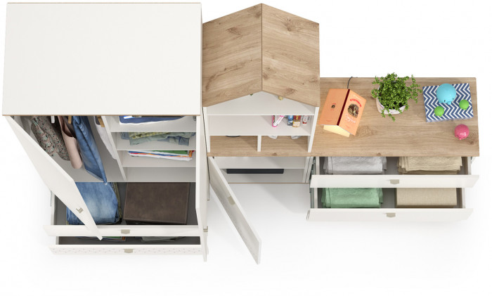 Эйп 13.334 Шкаф для одежды + 13.322 Комод + 13.14 Стеллаж, белый/дуб белый