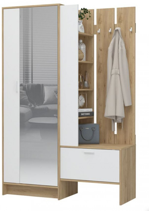 ИРИС ПР-01 Прихожая (1350х2000х455) белый,дуб крафт золото/белый