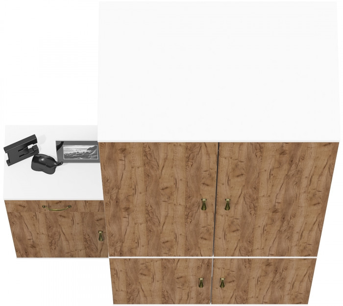 Лидер-8 Шкаф МД 19Б + Тумба МД 3.15, белый шагрень/крафт золото