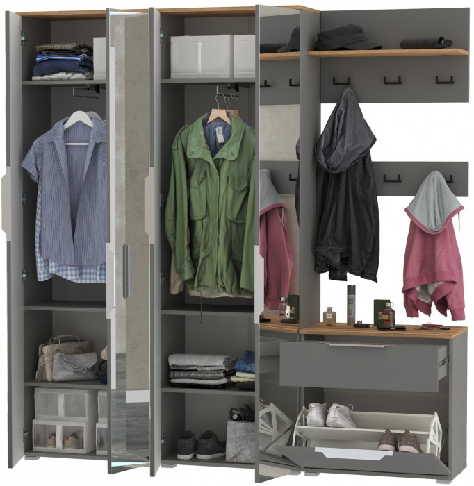 Октава Прихожая 27, серый графит/дуб крафт золотой/фасады МДФ серый графит