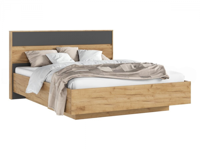 Роджинамиф Кровать парящая 160 с ортопедом дерево с подсветкой, графит/дуб крафт