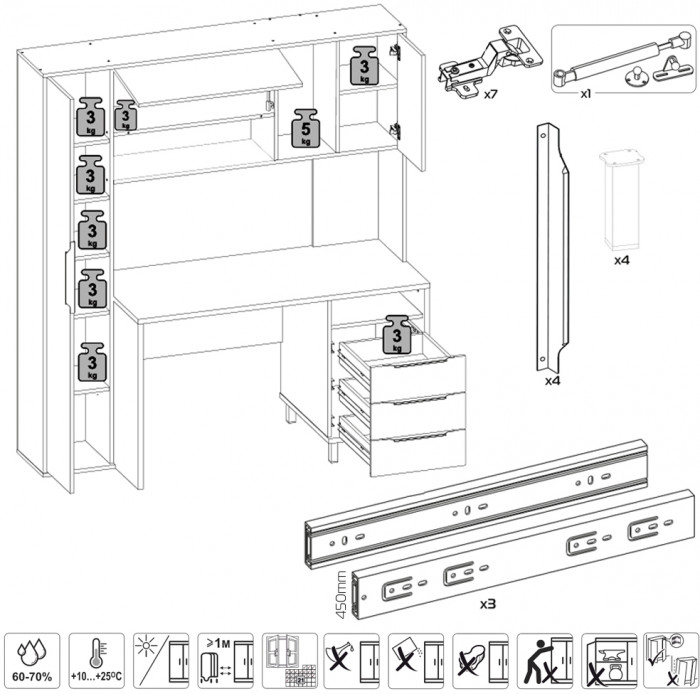 Стол компьютерный Комфорт 12.95N, цвет дуб сонома/тёмно-серый, ШхГхВ 162х60,3х180 см., НЕ универсальная сборка (Стол рабочий)
