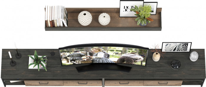 Трувор 13.70 Тумба под ТВ + 13.70 Тумба под ТВ + 15.60 Полка, цвет дуб гранж песочный/интра, ШхГхВ 299,6х45,4х195 см., универсальная сборка