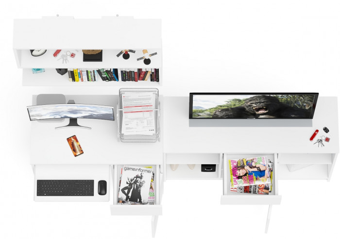 Мори компьютерный стол МС-1 правый + Тумба МТВ1204.1 + Полка 900, белый