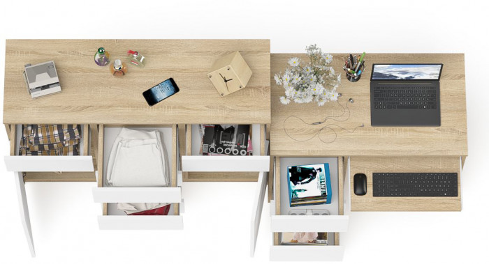 Мори Стол компьютерный МС-6 левый + Комод МК1200.4, цвет дуб сонома/белый, ШхГхВ 210,4х50х94 см., выдвижные ящики слева, НЕ универсальная сборка