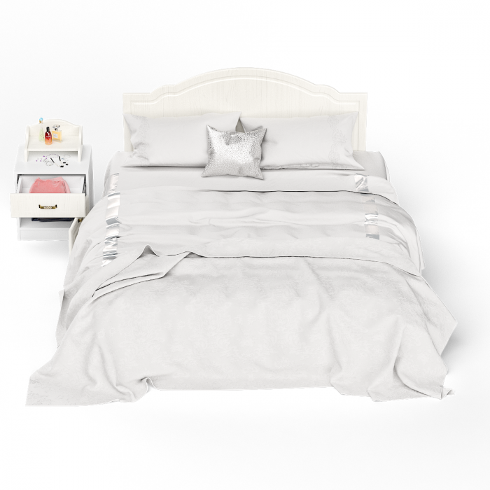 Ливерпуль Кровать 11.08 + основание + ножки + Тумба 08.146 + Полка 10.117, ясень ваниль/белый