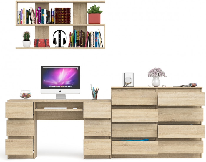 Мори компьютерный стол МС-2 + Комод МК1200.8 + Полка 1200, дуб сонома
