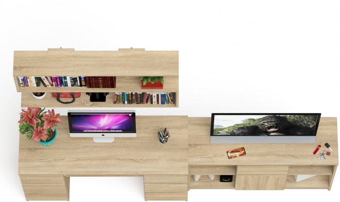 Мори компьютерный стол МС-2 + Тумба МТВ1204.1 + Полка 1200, дуб сонома