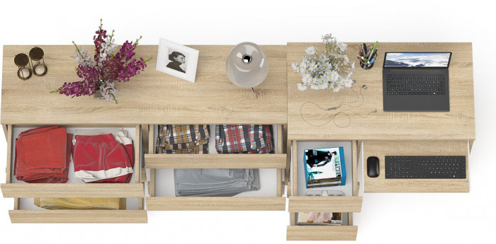 Мори компьютерный стол МС-6 левый + Комод МК1380.6, дуб сонома