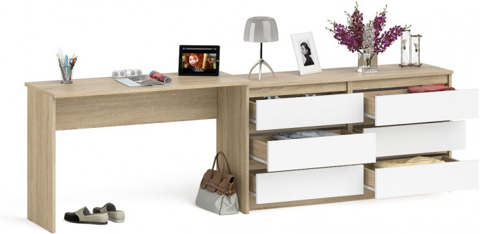 Мори письменный стол МСП1200.1 + Комод МК1380.6, дуб сонома/белый