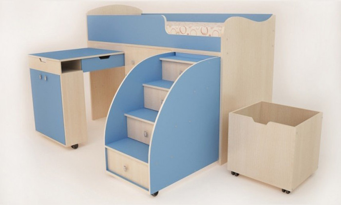 Кровать-чердак Малыш 70х160 (дуб / синий)