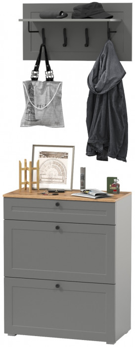 Остин 16.121 Тумба для обуви + 15.12 Вешалка, серый графит/дуб крафт золотой