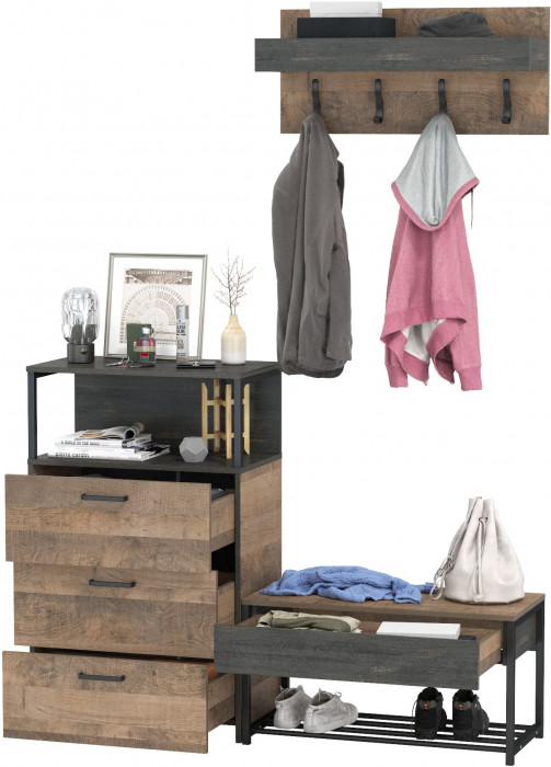 Трувор Прихожая 182, цвет дуб гранж песочный/интра, ШхГхВ 146х37х195 см., универсальная сборка