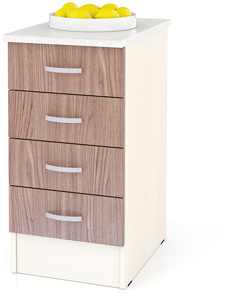 Кухня Мери ШН4Я400 Стол с 4 ящиками 40 см., цвет дуб/ясень шимо тёмный, ШхГхВ 40х60х85 см., универсальная дверь (столешница № 130 сахара белая)