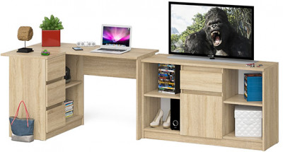 Мори компьютерный стол МС-16 левый + Тумба МТВ1204.1, дуб сонома