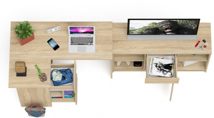 Мори компьютерный стол МС-16 левый + Тумба МТВ1204.1, дуб сонома