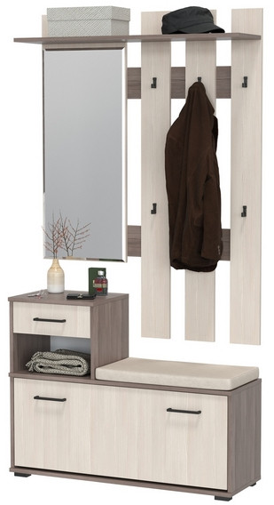 Лира ГК Прихожая 1 2-0714+2-3814 Тумба под обувь + Вешалка с зеркалом, цвет бодега тёмный/бодега светлый, ШхГхВ 100х33х185 см., универсальная сборка