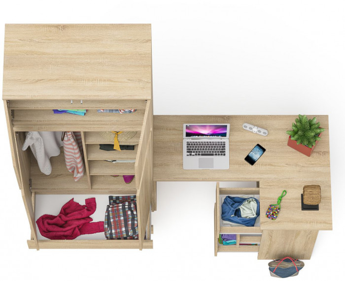 Мори компьютерный стол МС-16 правый + Шкаф МШ900.1 + Антресоль МА900.1, дуб сонома