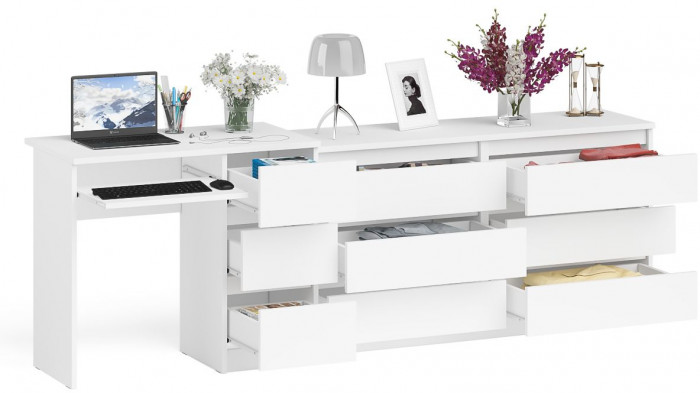 Мори компьютерный стол МС-6 правый + Комод МК1380.6, белый