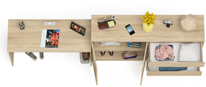 Мори письменный стол МСП1200.1 + Комод МК1600.1, дуб сонома