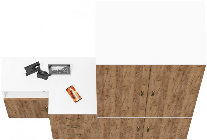 Лидер-8 Шкаф МД 19Б + Тумба МД 3.16 + Тумба МД 3.19, белый шагрень/крафт золото