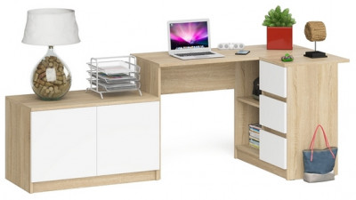 Мори компьютерный стол МС-16 правый + Тумба МА900.1, дуб сонома/белый