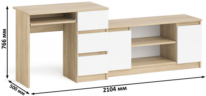 Мори компьютерный стол МС-6 правый + Тумба МТВ1200.1, дуб сонома/белый