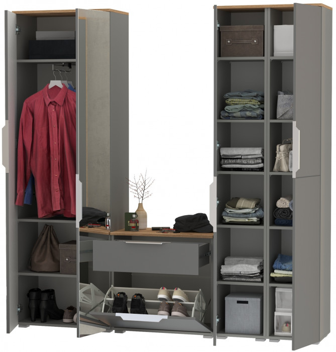 Октава Прихожая 28, серый графит/дуб крафт золотой/фасады МДФ серый графит