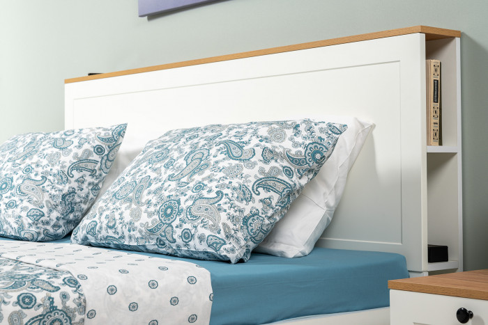 Остин 11.53 Кровать + ортопед + 13.224 Шкаф, белый шагрень/дуб крафт золотой