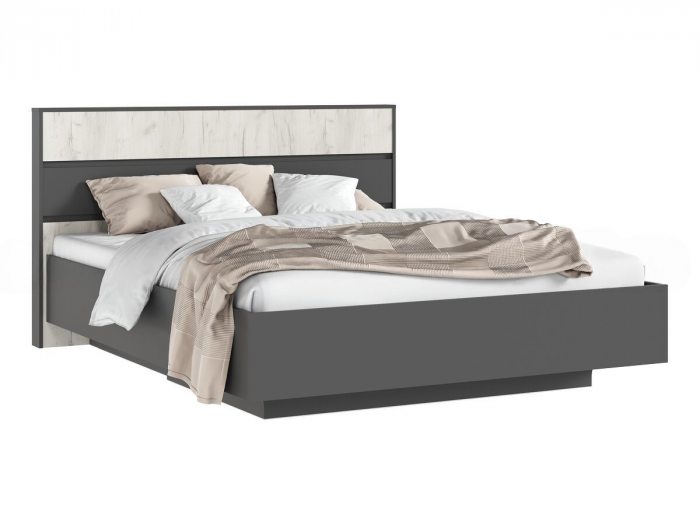 Роджинамиф Кровать парящая 160 с ортопедом металл с подсветкой, дуб крафт белый/графит