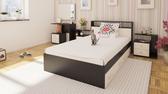 Камелия Кровать с ящиками 1200, венге/дуб лоредо