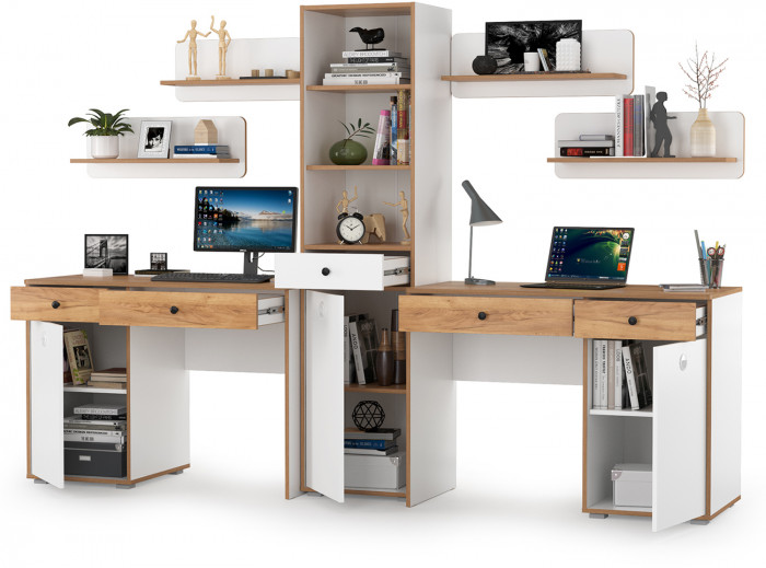 Вуди Компоновка № 12, цвет белый премиум/дуб крафт золотой, ШхГхВ 265х52,7х180,3 см., универсальная сборка