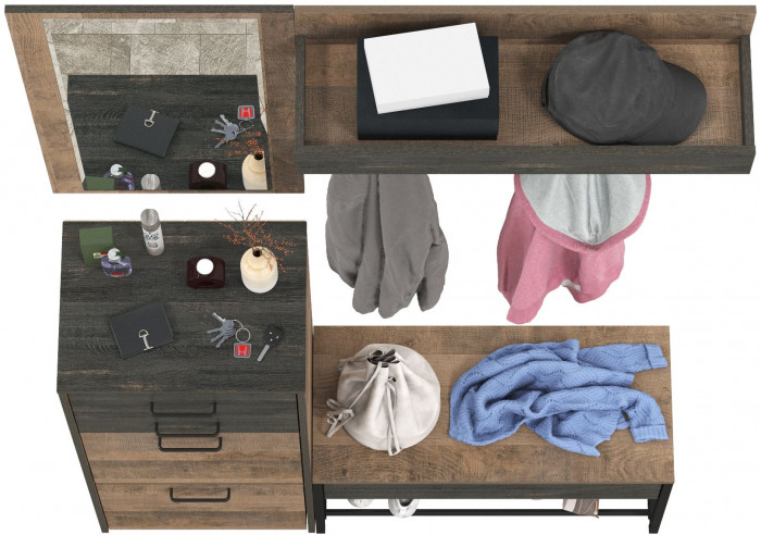 Трувор Прихожая 187, цвет дуб гранж песочный/интра, ШхГхВ 130х37х195 см., универсальная сборка