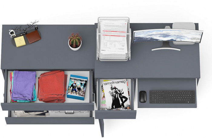 Мори Стол компьютерный МС-1 левый + Комод МК800.1, цвет графит, ШхГхВ 170,4х50х76,6 см., выдвижной ящик слева, НЕ универсальная сборка