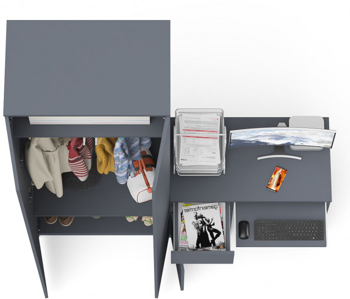 Мори Стол компьютерный МС-1 левый + Шкаф МШ800.1, цвет графит, ШхГхВ 170,4х50,4х209,6 см., выдвижной ящик слева, НЕ универсальная сборка