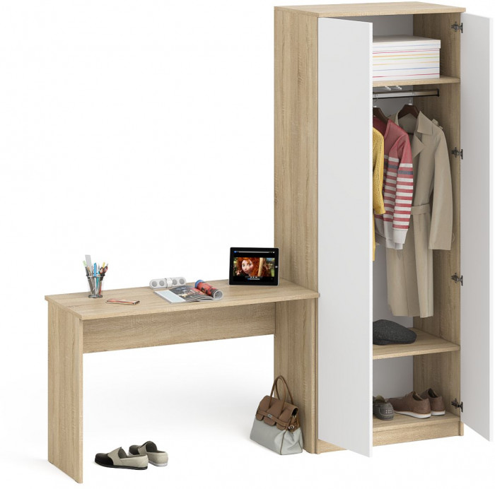 Мори письменный стол МСП1200.1 + Шкаф МШ800.1, дуб сонома/белый