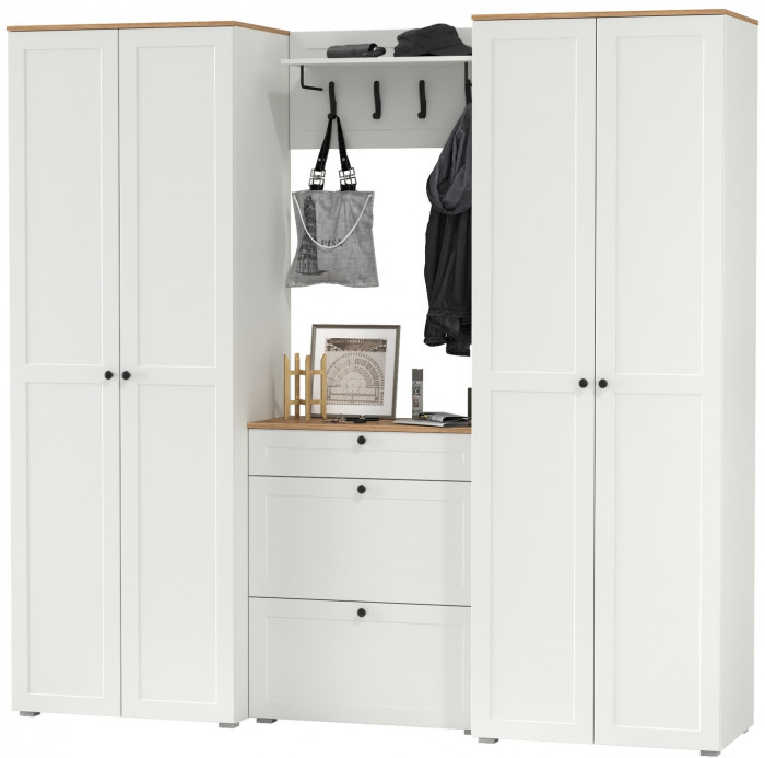 Остин Прихожая 29, белый шагрень/дуб крафт золотой