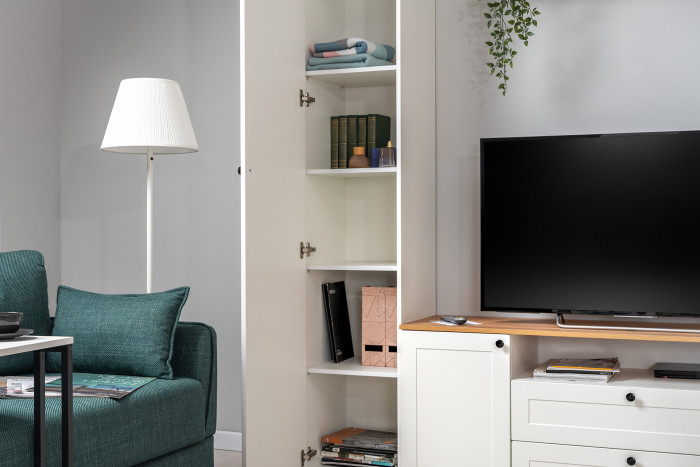 Остин 13.227 Шкаф-пенал, цвет белый шагрень/дуб крафт золотой, ШхГхВ 40х41,8х229,8 см., универсальная сборка