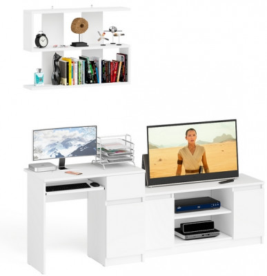Мори компьютерный стол МС-1 правый + Тумба МТВ1200.1 + Полка 900, белый