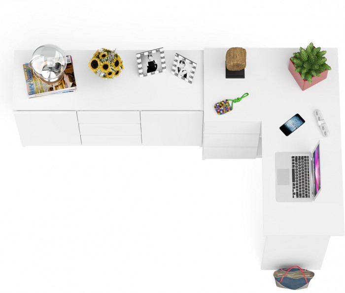 Мори компьютерный стол МС-16 левый + Комод МК1200.3, белый