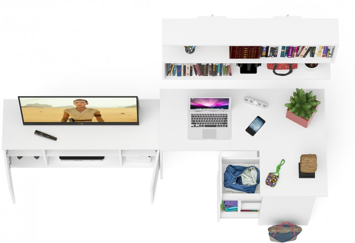 Мори компьютерный стол МС-16 правый + Тумба МТВ1200.1 + Полка 1200, белый