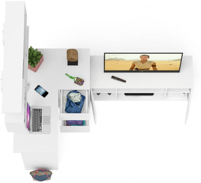 Мори компьютерный стол МС-16 правый + Тумба МТВ1200.1 + Полка 1200, белый