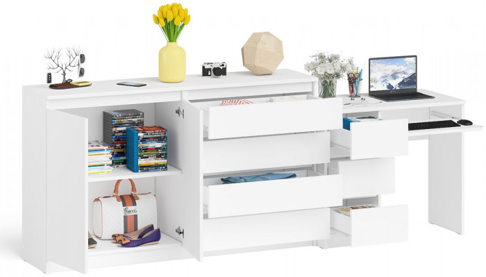 Мори компьютерный стол МС-6 левый + Комод МК1600.1, белый