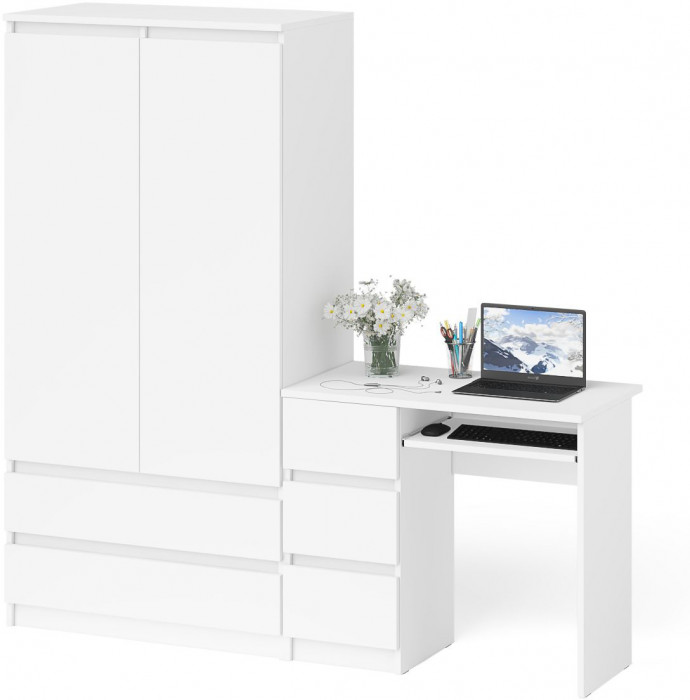 Мори компьютерный стол МС-6 левый + Шкаф МШ900.1, белый