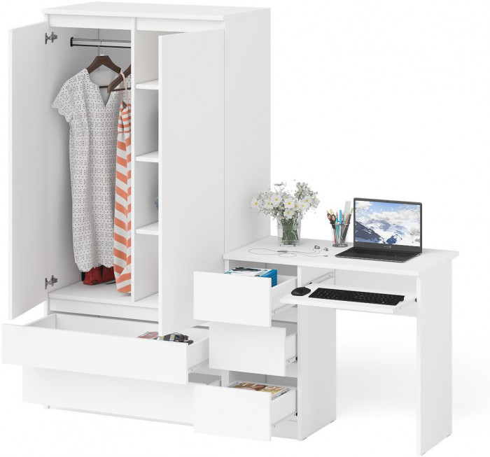 Мори компьютерный стол МС-6 левый + Шкаф МШ900.1, белый