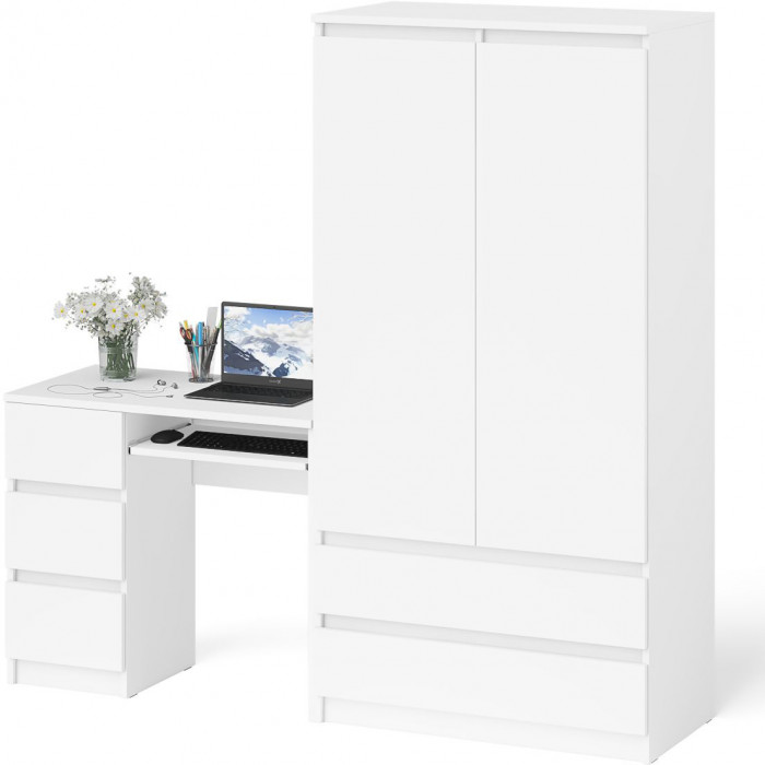 Мори компьютерный стол МС-6 левый + Шкаф МШ900.1, белый
