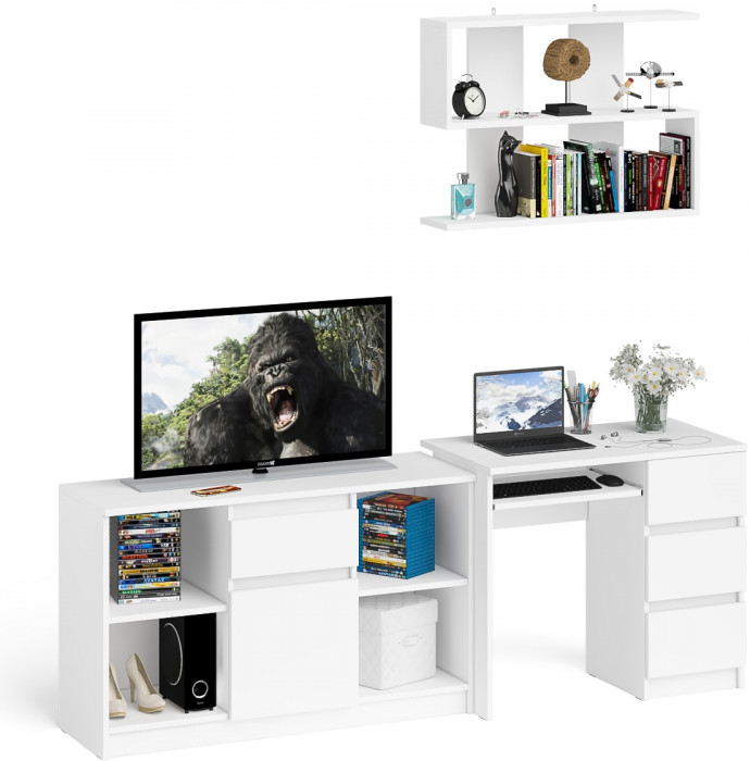 Мори компьютерный стол МС-6 правый + Тумба МТВ1204.1 + Полка 900, белый