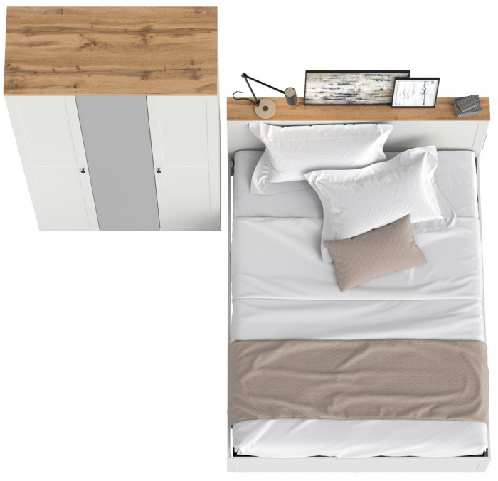 Остин 11.53 Кровать + ортопед + 13.336.03 Шкаф для одежды, белый шагрень/дуб крафт золотой