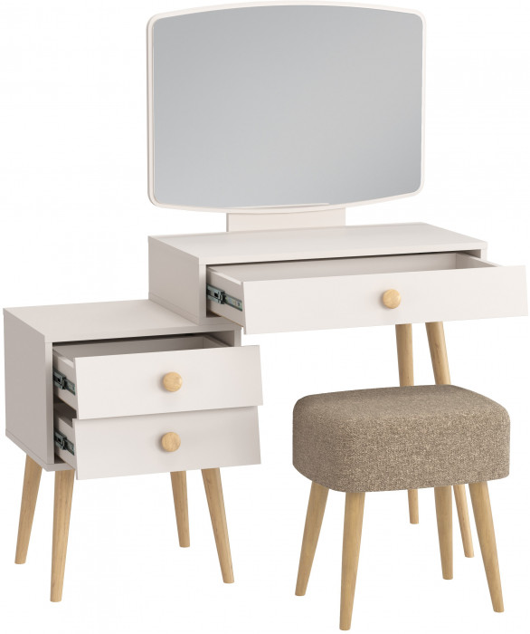 Афина Спальня 4-25901М1к.с. Трюмо + Банкетка 6-5135ТКШкор Полли, цвет кашемир серый/ткань коричневая, ШхГхВ 105х38,6х129 + 44х34х45 см., универс. сб.